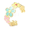 Flower Brass Enamel Cuff Bangles for Women BJEW-A173-06G-4
