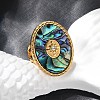 Oval 304 Stainless Steel & Paua Shell & Rhinestone Cuff Rings for Women X-RJEW-G346-06G-02-2
