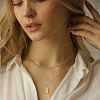 Brass Micro Pave Clear Cubic Zirconia Rectangle with Initial Pendant Double Layer Necklaces for Women FS-WG478B5-13-2