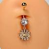304 Stainless Steel Pave Clear Cubic Zirconia Curved Barbell Dangle Belly Rings FS-WG828D7-03-1