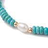 Synthetic Turquoise Rondelle & Natural Pearl Beaded Stretch Bracelets BJEW-JB09918-08-3