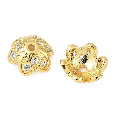 Brass Micro Pave Clear Cubic Zirconia Bead Caps KK-V015-33G-01-1