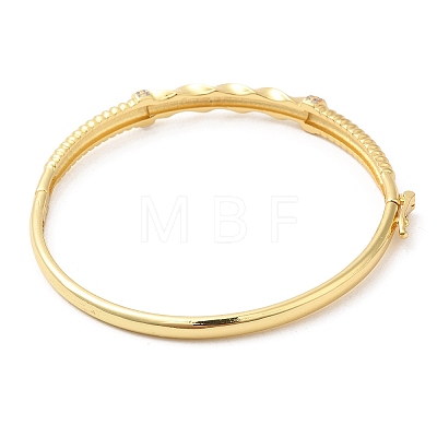 Brass Twist Rope Hinged Bangle with Cubic Zirconia for Women BJEW-K229-02G-1