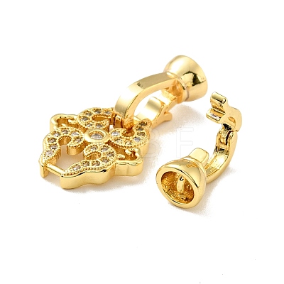 Rack Plating Brass Micro Pave Clear Cubic Zirconia Fold Over Clasps KK-E034-40G-1