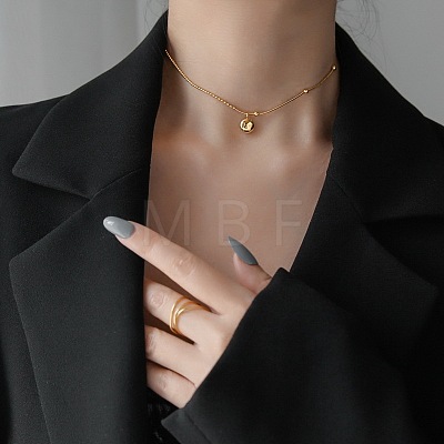 304 Stainless Steel Flat Round with Word Lucky Pendant Mixed Chain Necklaces for Women WG3BBCE-01-1