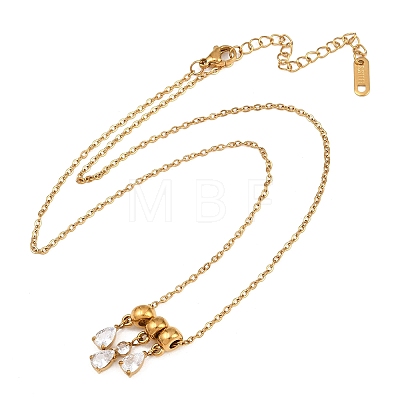 304 Stainless Steel Pave Clear Cubic Zirconia 3 Teardrop Pendant Necklaces for Women SA-CBABBA6-01G-1