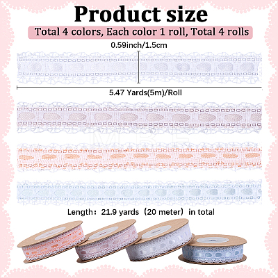 4 Rolls 4 Colors Polyester Lace Trims OCOR-GF0004-66-1