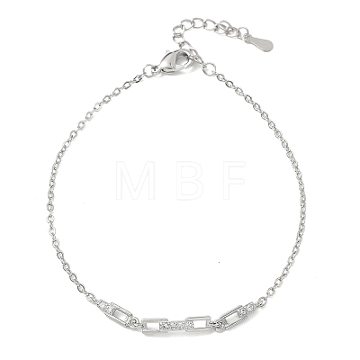 Brass Micro Pave Clear Cubic Zirconia Rectangle Link Bracelets KK-CBA6980-15P-1
