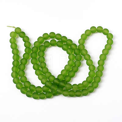 Lime Green Frosted Round Transparent Glass Bead Strands X-GLAA-S031-8mm-34-1