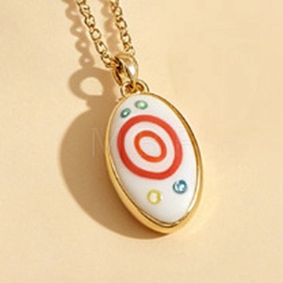 Printed Brass Enamel Oval Pendant Necklaces for Women WGE62A2-01-1