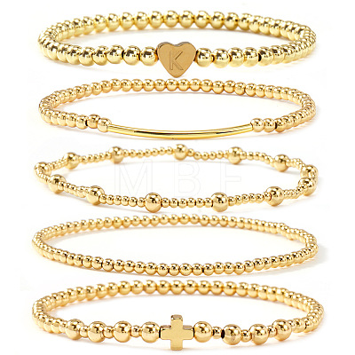 Brass and Stainless Beaded Stretch Bracelet Sets VB9693-5-1