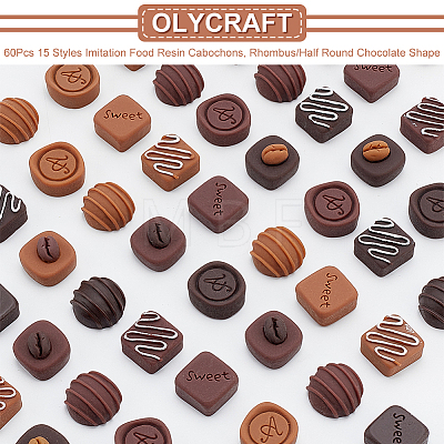 Olycraft 60Pcs 15 Styles Imitation Food Resin Decoden Cabochons RESI-OC0001-50-1