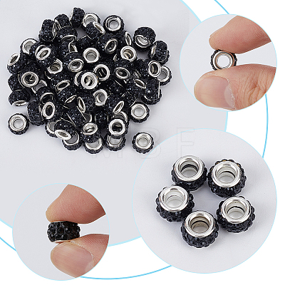 Handmade Polymer Clay Rhinestone European Large Hole Beads with Silver Color Plated Brass Cores FPDL-PA0001-02D-1