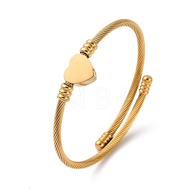 304 Stainless Steel Heart Beaded Cuff Bangle BJEW-K280-02G-1