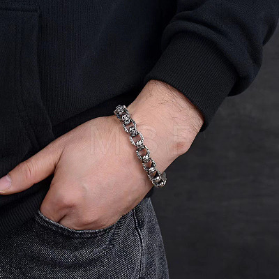 Tibetan Style Alloy Skull Link Chain Bracelet for Men WG20047-01-1