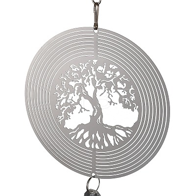 Butterfly 201 Stainless Steel 3D Wind Spinner with Glass Pendant HJEW-E011-01P-01-1