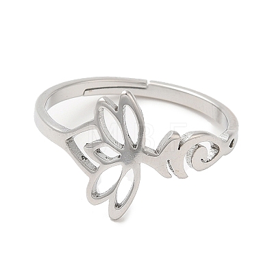 Non-Tarnish 304 Stainless Steel Hollow Lotus Adjustable Ring for Women X-RJEW-M149-32P-1
