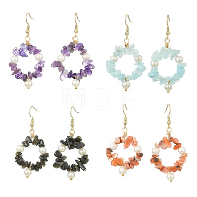 Natural Gemstone Beaded Dangle Earrings EJEW-JE07215-1