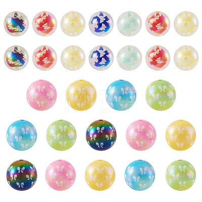 28Pcs 2 Colors UV Plating Acrylic Printed Beads FIND-TA0010-64-1