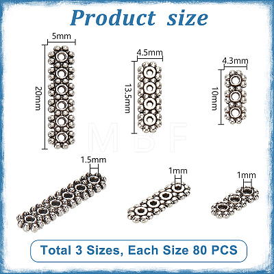   240Pcs 3 Styles Tibetan Style Spacer Bars FIND-PH0020-19-1