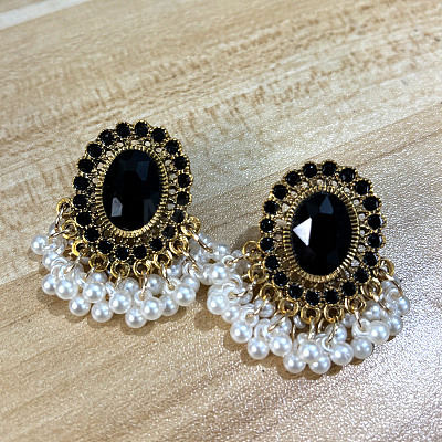 Oval Alloy & Rhinestone Chandelier Earrings FS-WG1A981-02-1