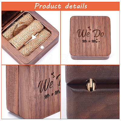 Square WalnutBoard Engraved Flip Cover Box CON-WH0083-13-1