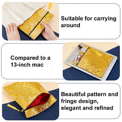 4Pcs 4 Colors Ethnic Style Silk Sutra Book Zipper Pouch ABAG-GA0001-27-1