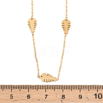 304 Stainless Steel Fish Bone Shaped Link Chain Necklaces for Women NJEW-A064-04G-1