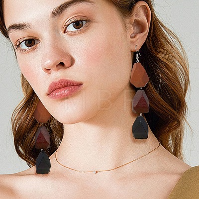 Wood & Iron Dangle Earrings for Women WGF6A18-01-1