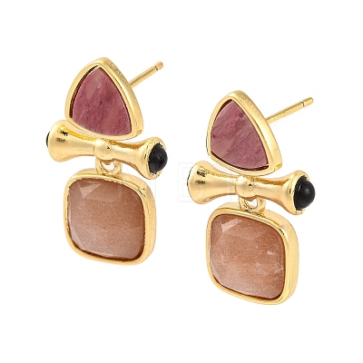 Ion Plating(IP) Natural Sunstone and Natural Rhodonite Stud Earring Findings EJEW-U014-01D-1