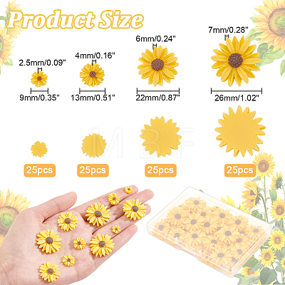  100Pcs 4 Styles Flatback Hair & Costume Accessories Ornaments Resin Flower Daisy Cabochons CRES-NB0001-37A-1