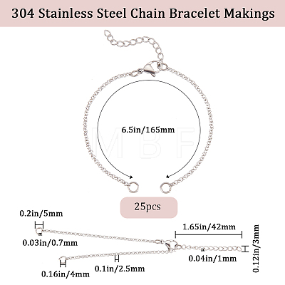 Beebeecraft 25Pcs 304 Stainless Steel Chain Bracelet Makings AJEW-BBC0002-16-1