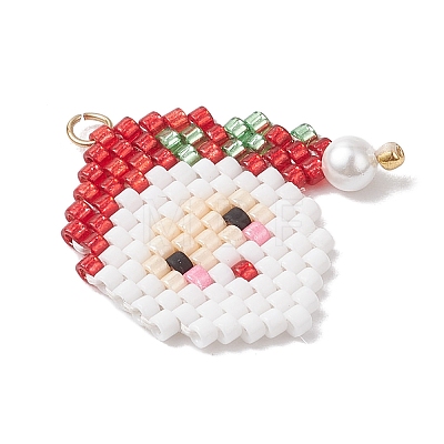 Christmas Themed Glass Seed Beaded Pendants PALLOY-MZ00868-01-1