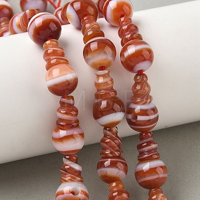 Natural Banded Agate 3-Hole Guru Bead Strands G-K149-57-1
