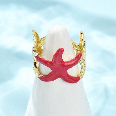 Brass Enamel Adjustable Cuff Rings for Women RJEW-G357-01A-1