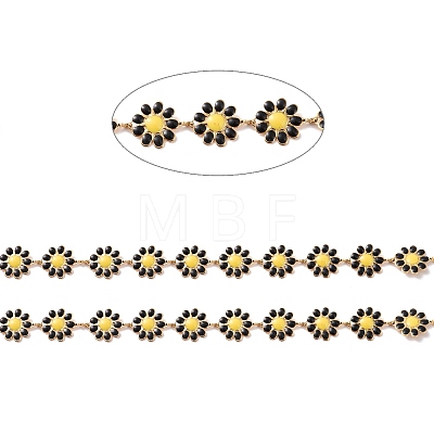 304 Stainless Steel Daisy Flower Link Chains with Enamel AJEW-J035-03G-12-1