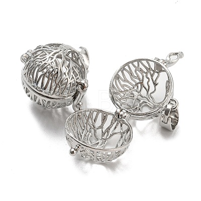 Rack Plating Brass Hollow Round Cage Pendants KK-P238-06P-1