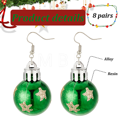 8 Pairs 8 Style Christmas Themed Resin Round Ball Dangle Earrings EJEW-AN0002-34-1