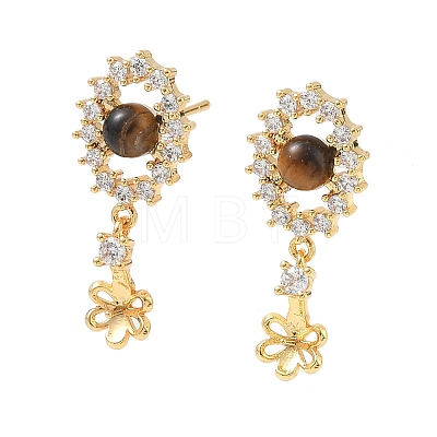 Brass Pave Cubic Zirconia Stud Earring Findings KK-C172-13G-1