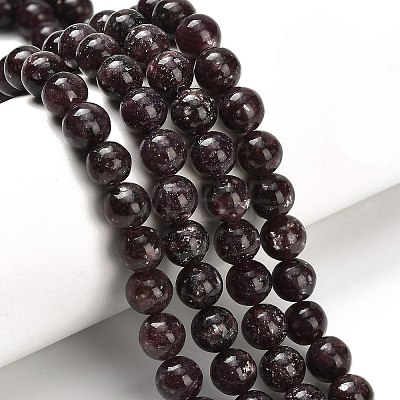 Natural Lepidolite/Purple Mica Stone Beads Strands G-H335-B03-8mm-A-1