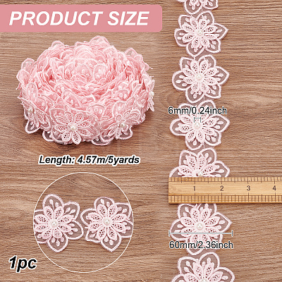 Organza Lace Trim with Resin Imitation Pearl Beads OCOR-WH0085-53A-1