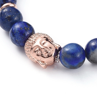 Buddha Natural Lapis Lazuli(Dyed) Beads Stretch Bracelets BJEW-JB04977-02-1