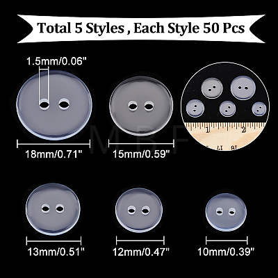 250Pcs 5 Style Lucid Round 2-hole Shirt Button BUTT-AR0001-07-1
