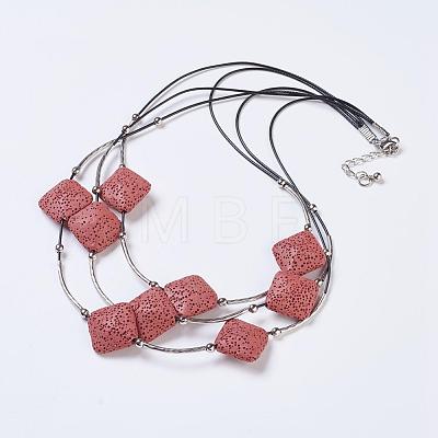 Waxed Cord Tiered Necklaces NJEW-P185-B-1