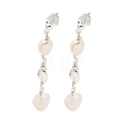 Natural Pearl with Quartz Crystal Stud Earrings EJEW-M252-03P-1