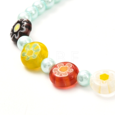 Millefiori Flat Round Beads Stretch Bracelet for Teen Girl Women BJEW-JB06934-1