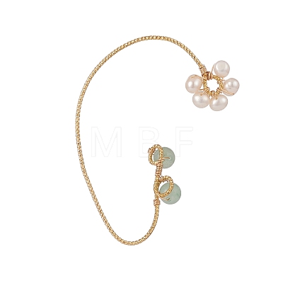 Natural Gemstone & Pearl Braided Flower Cuff Earrings EJEW-JE04957-1