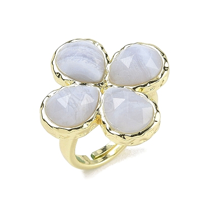 Natural Blue Lace Agate Faceted Adjustable Finger Rings for Women RJEW-A092-01G-09-1