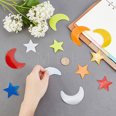 AHANDMAKER 8Sets 2 Style Star & Moon PET Safety Reflector Strips Adhesive Stickers AJEW-GA0003-53-1