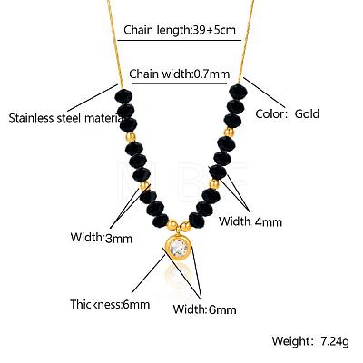 Stainless Steel Crystal Rhinestone Flat Round Pendant Glass Beaded Necklaces for Women GE4228-5-1